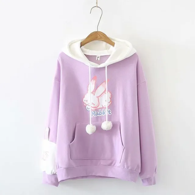 Autumn And Winter New Style Japanese Sweet Long Hooded Cartoon Anime PulloverCotton Loose Sweater Women Purple - Shop at LoveMi