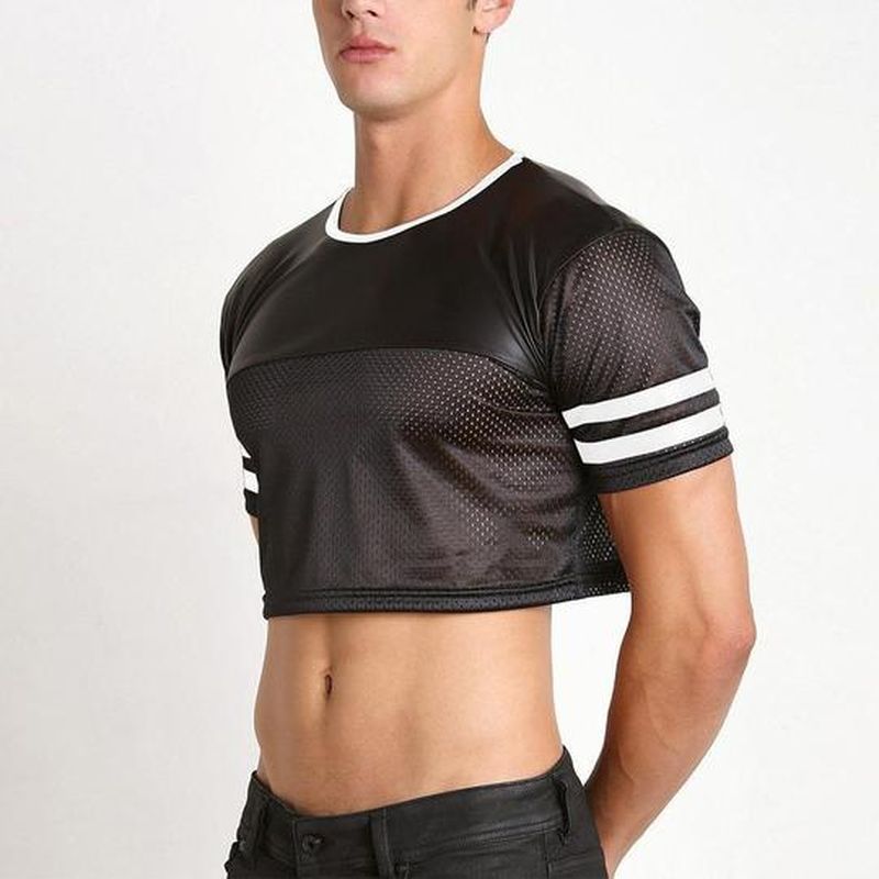 Title 1, Mens Leather Mesh Panel High Waist Half T-Shirt