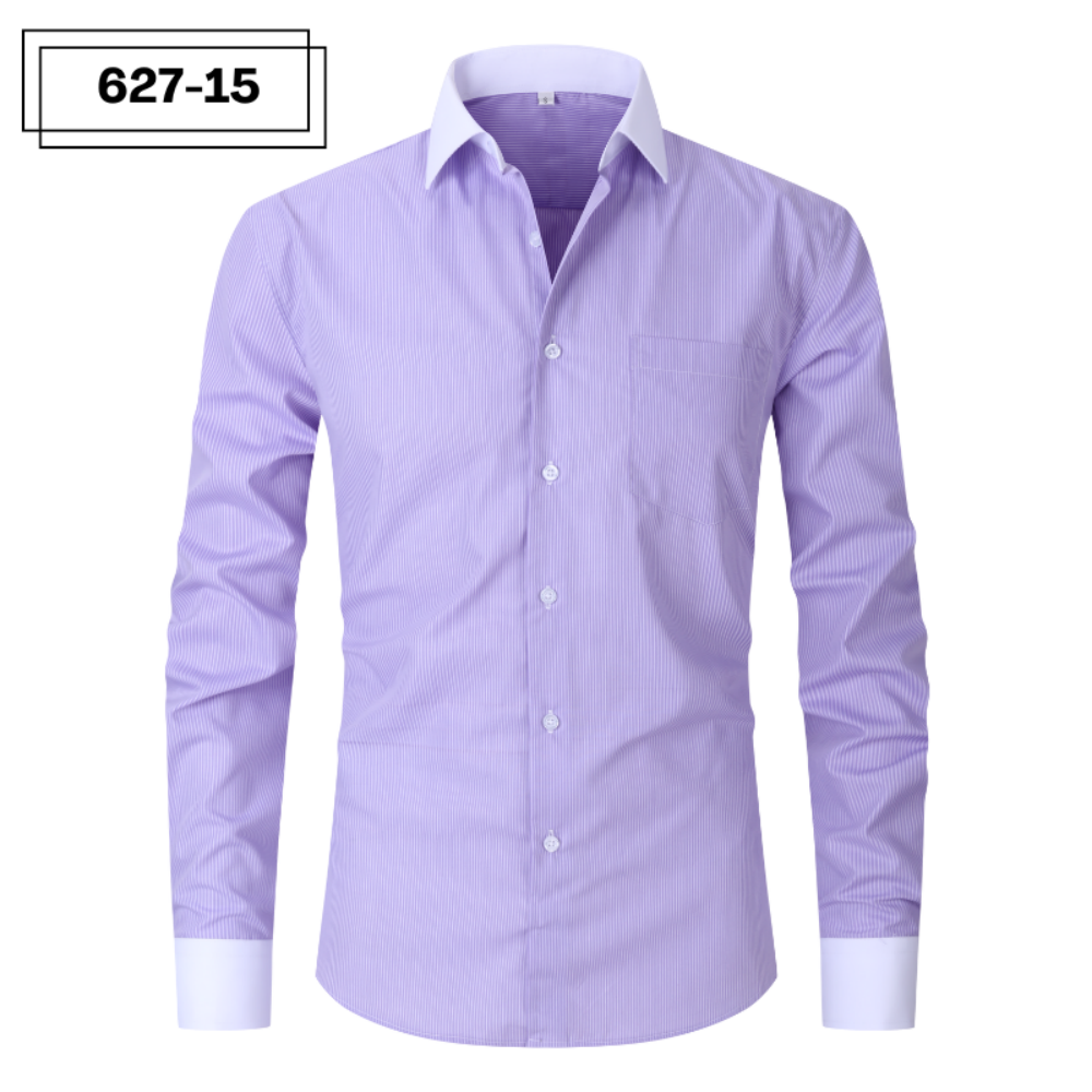 ["Men's dress shirt","Striped button-down","Long sleeve men's top","Formal shirt"]