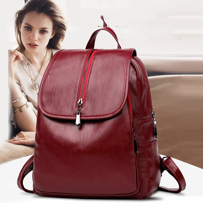 Soft Surface Casual Backpack Travel Bag Single Shoulder Dual-use Female Bag - Red