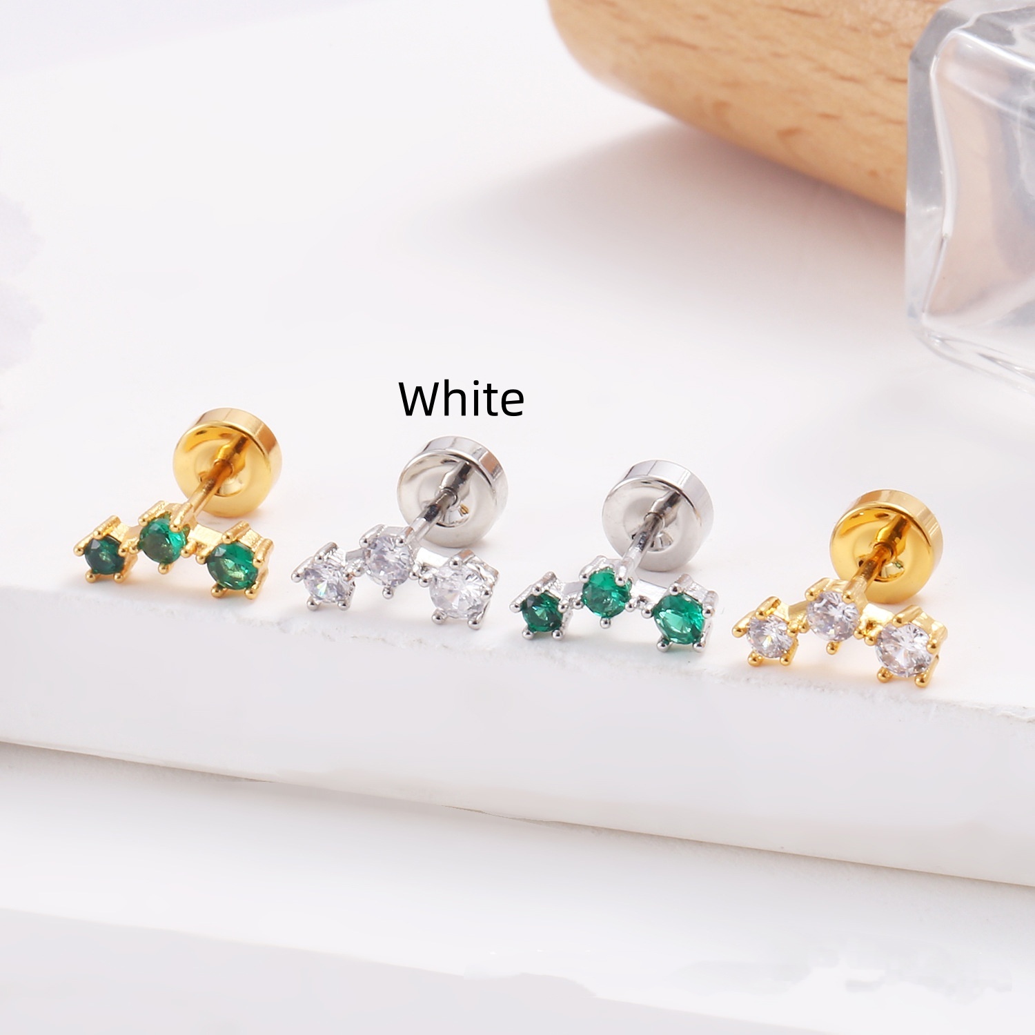 Stainless Steel Lip Studs With Heart shaped Zircon Earrings thumbnail 4