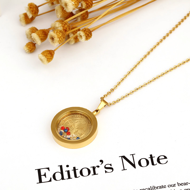 Gold Round Diamond Color Wishing Bottle Necklace