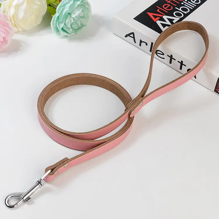 Leather Solid Color Dog Chain Leash