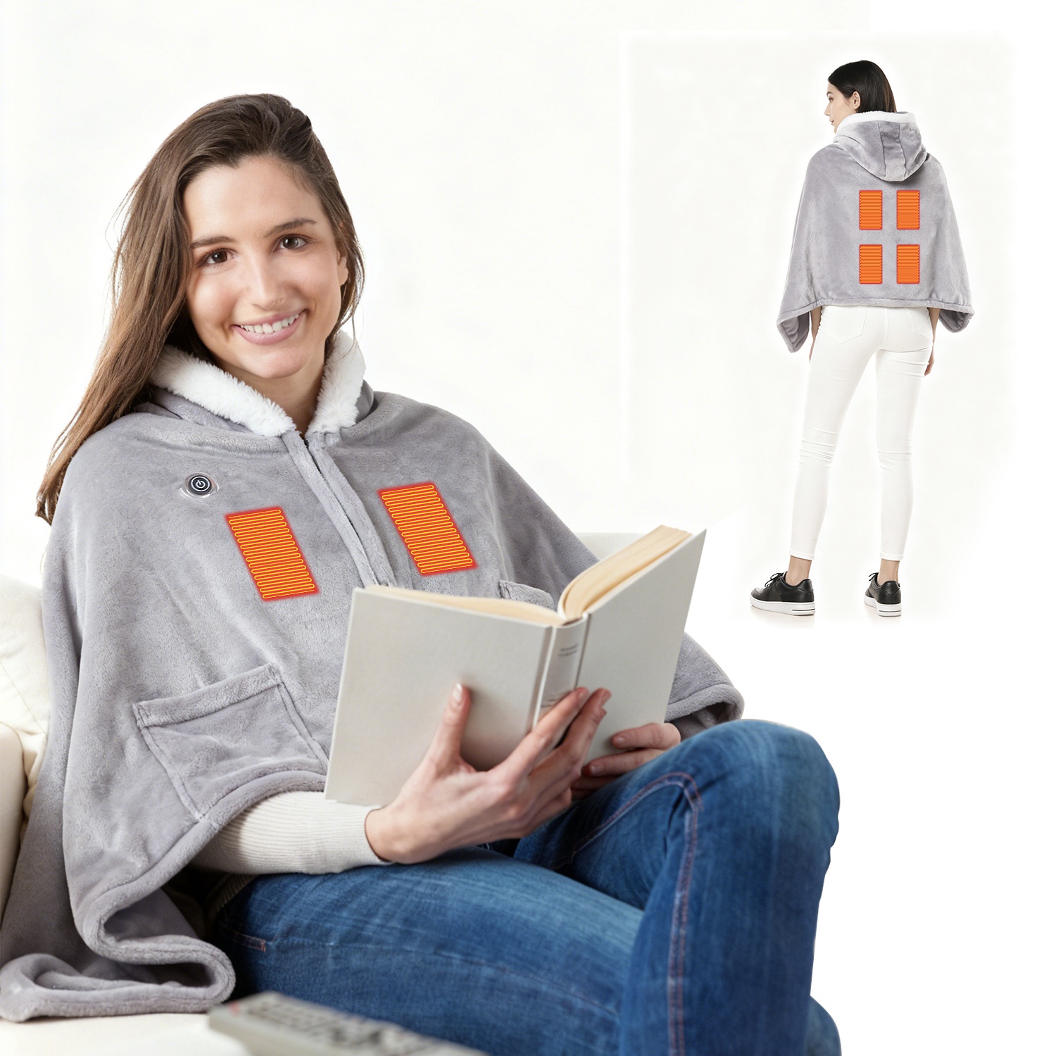 Wearable Heated Throw Blanket With 20000mah Battery Pack Double Sided Flannel Portable Electric Heating Hoodie For Women Men Machine Washable 3 Heating Levels Battery Operated