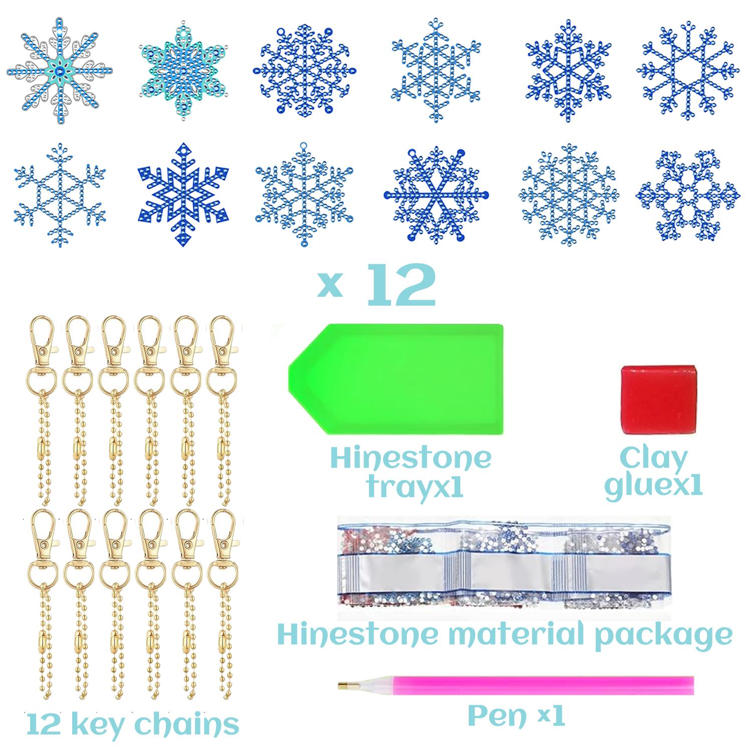 12 Packs Snowflake Rhinestones Painting Keychain Kits W13732748 - Shop at LoveMi