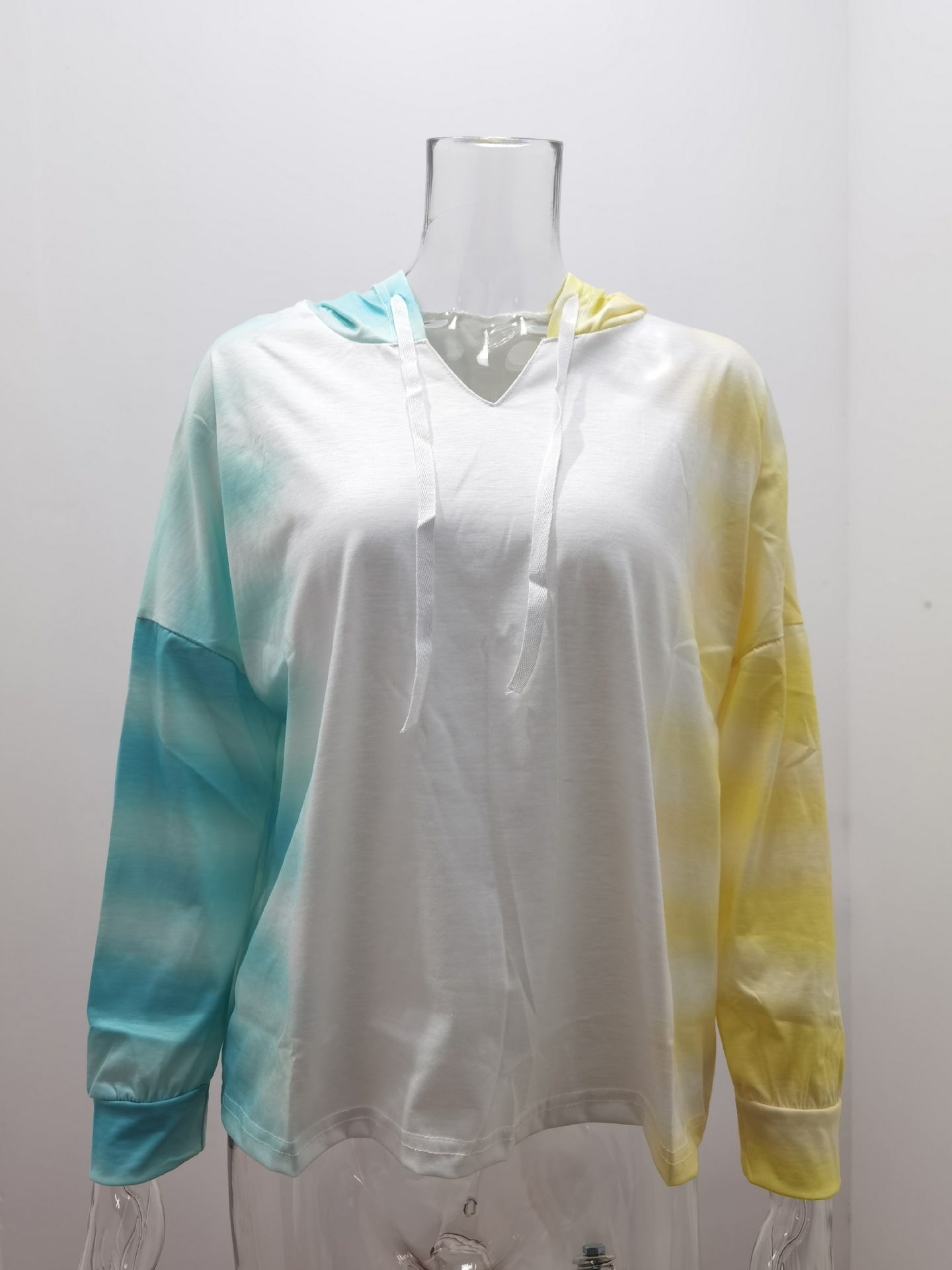 Title 7, Tie-Dye Gradient V-Neck Hooded Long Sleeve Pull...