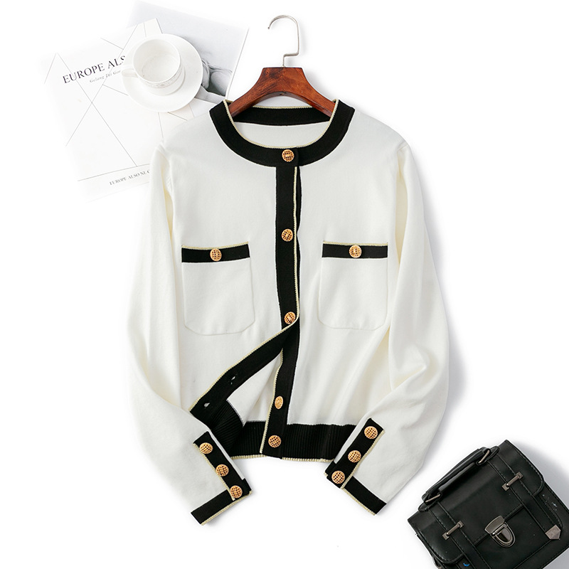 Title 2, Knitted Cardigan Hit Color All-match Long-sleev...