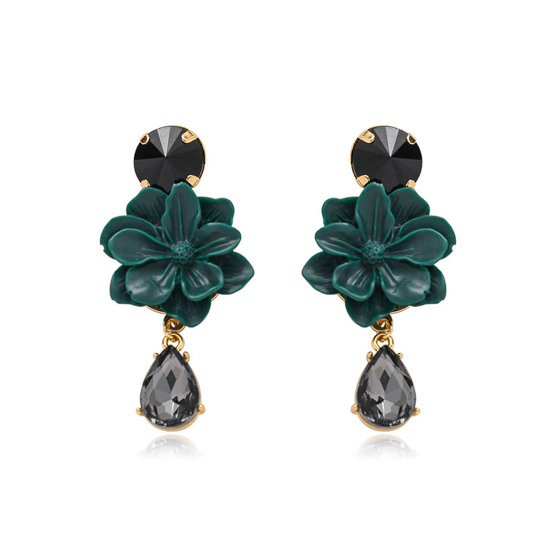 High-quality Green Crystal Flower Earrings Women Long