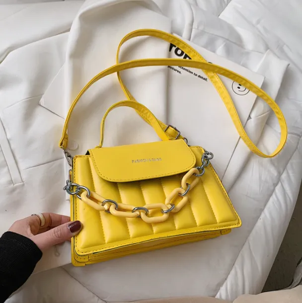 The Same Korean Version Of The Chain Portable Small Square Bag Shoulder Messenger Bag Yellow - Shop at LoveMi