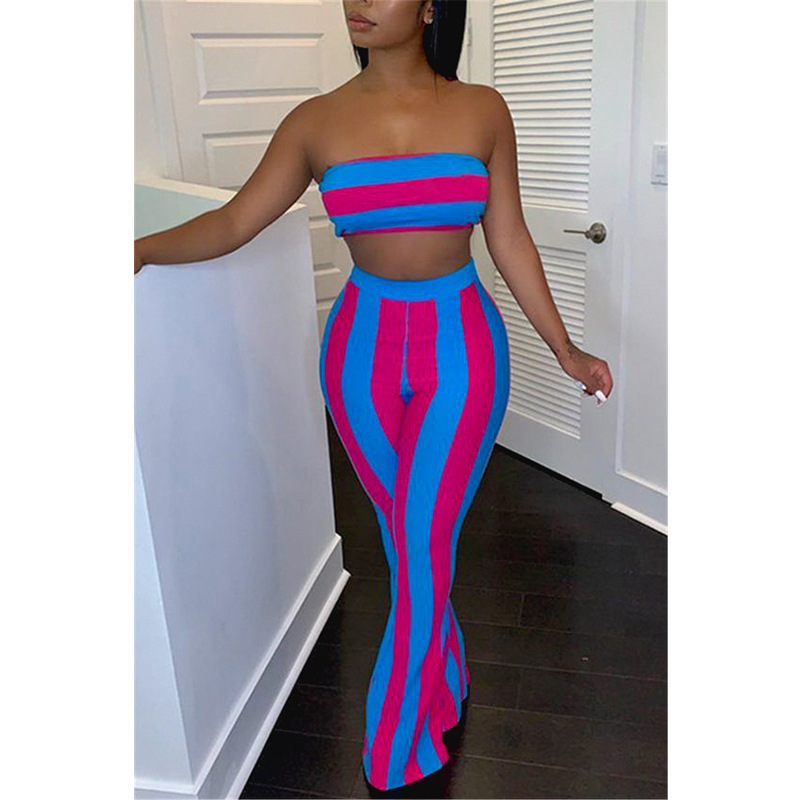 New Women's Suit Striped Printed Chest-Wrapped Flared Pants With Two-Piece Buttocks