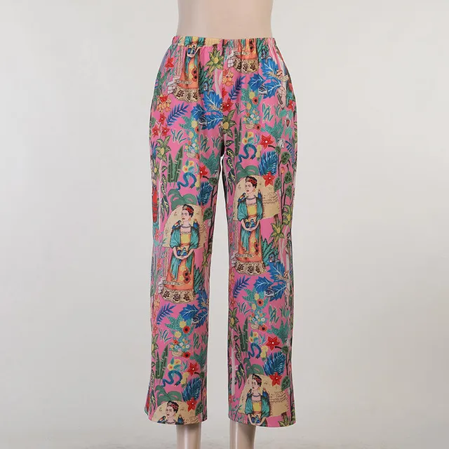 WannaThis Bohemia Print Loose Pants Trousers Sexy Hight Pink - Shop at LoveMi