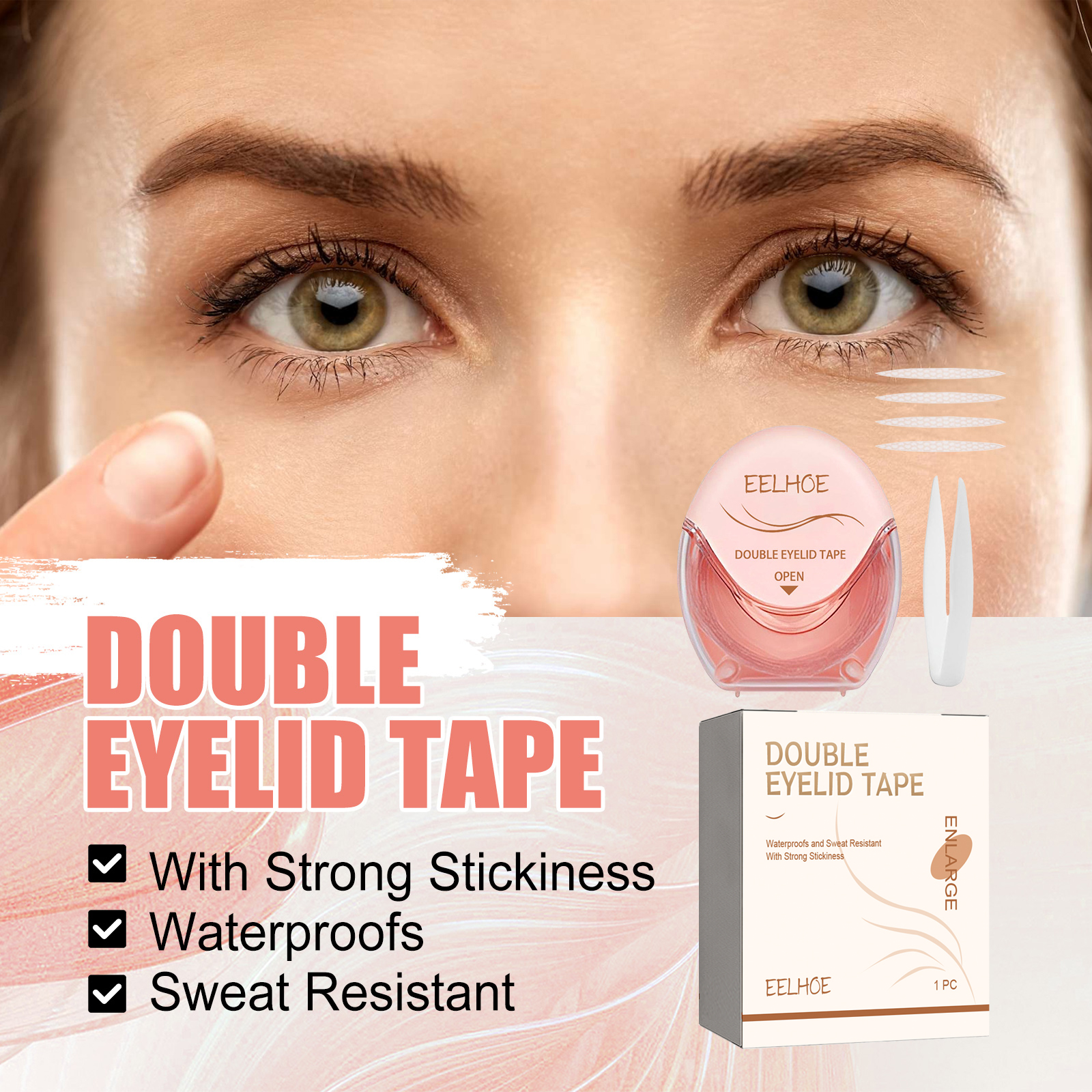 EELHOE Double Eyelid Tape, Natural Traceless Breathable Durable Sweat Proof Waterproof Invisible Double Eyelid Adhesive Eye Adhesive 7
