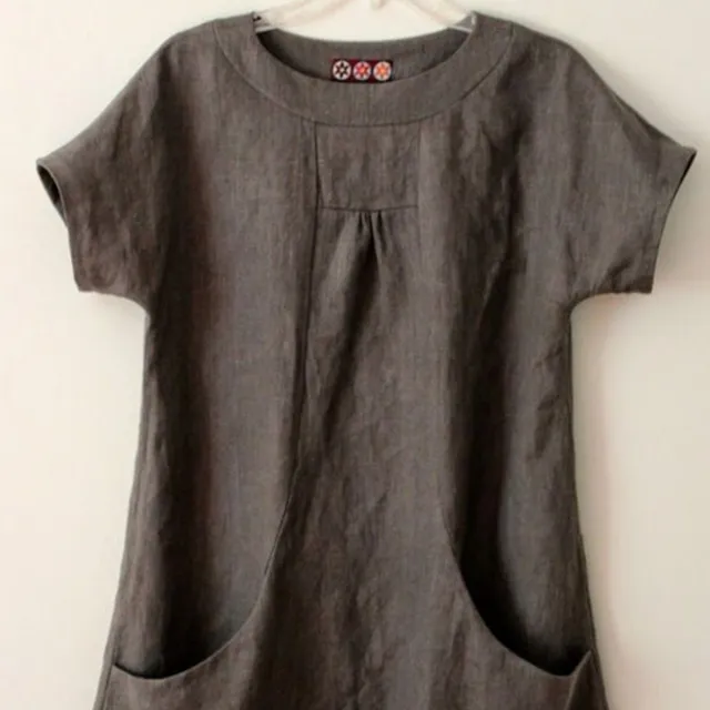 Plus Size Women's Round Neck Oversized Pocket Midi Top Coffee - Shop at LoveMi