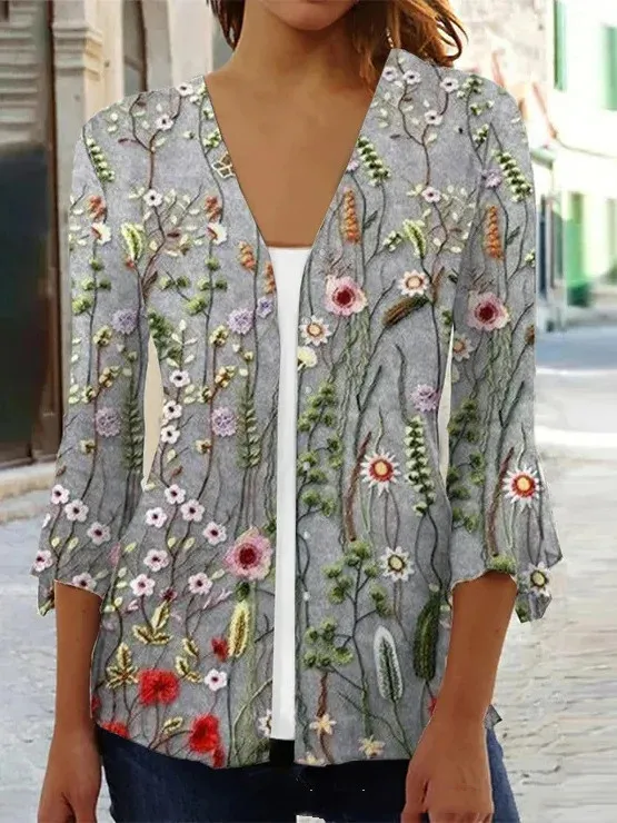 Printed Quarter Sleeved Cardigan Knit Color8 - Shop at LoveMi