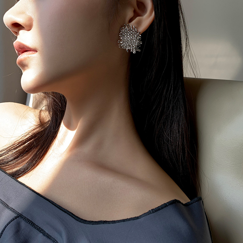 European And American Metal Texture Woven 925 Silver Needle Stud Earrings Women