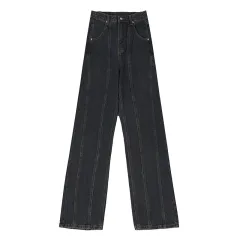 Women's Loose-fitting High-waisted Straight-legged Wide Leg Pants - Dark Blue - View 1