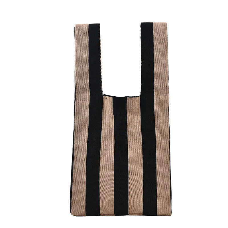 Japanese And Korean Knitted Woven Tote Bag Underarm - Black