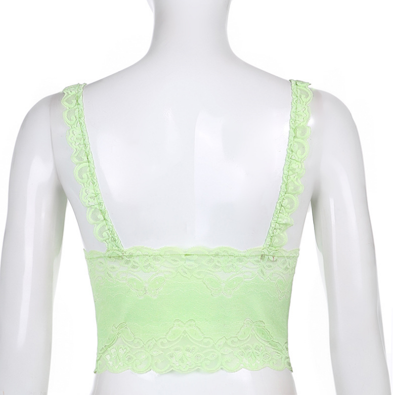 Title 8, Green V-neck slim lace tank tops are hot sellers