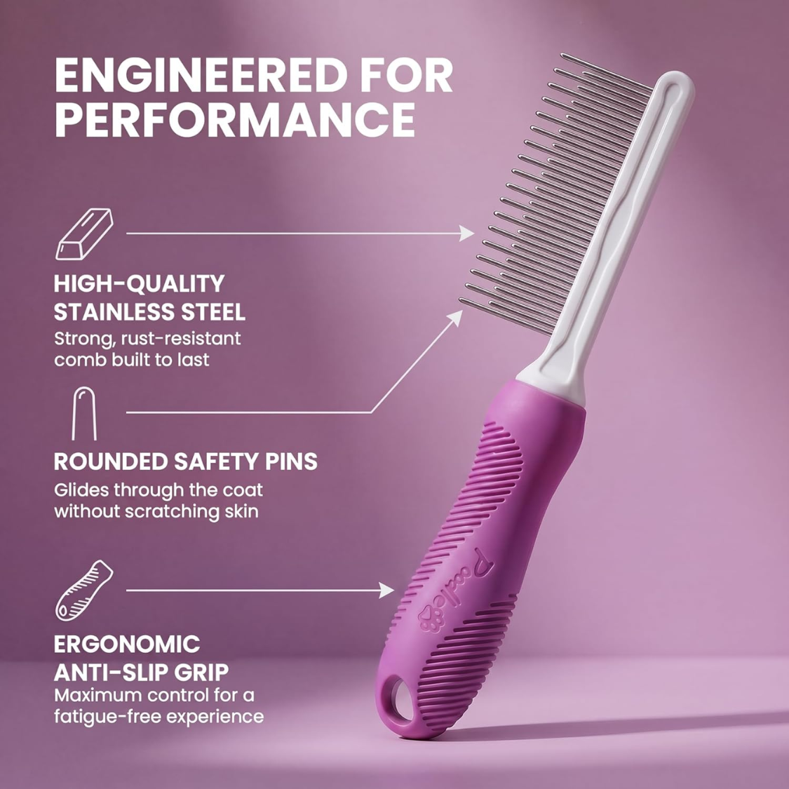 Peigne pour animaux de compagnie avec dents longues et courtes en acier inoxydable – Image 6
