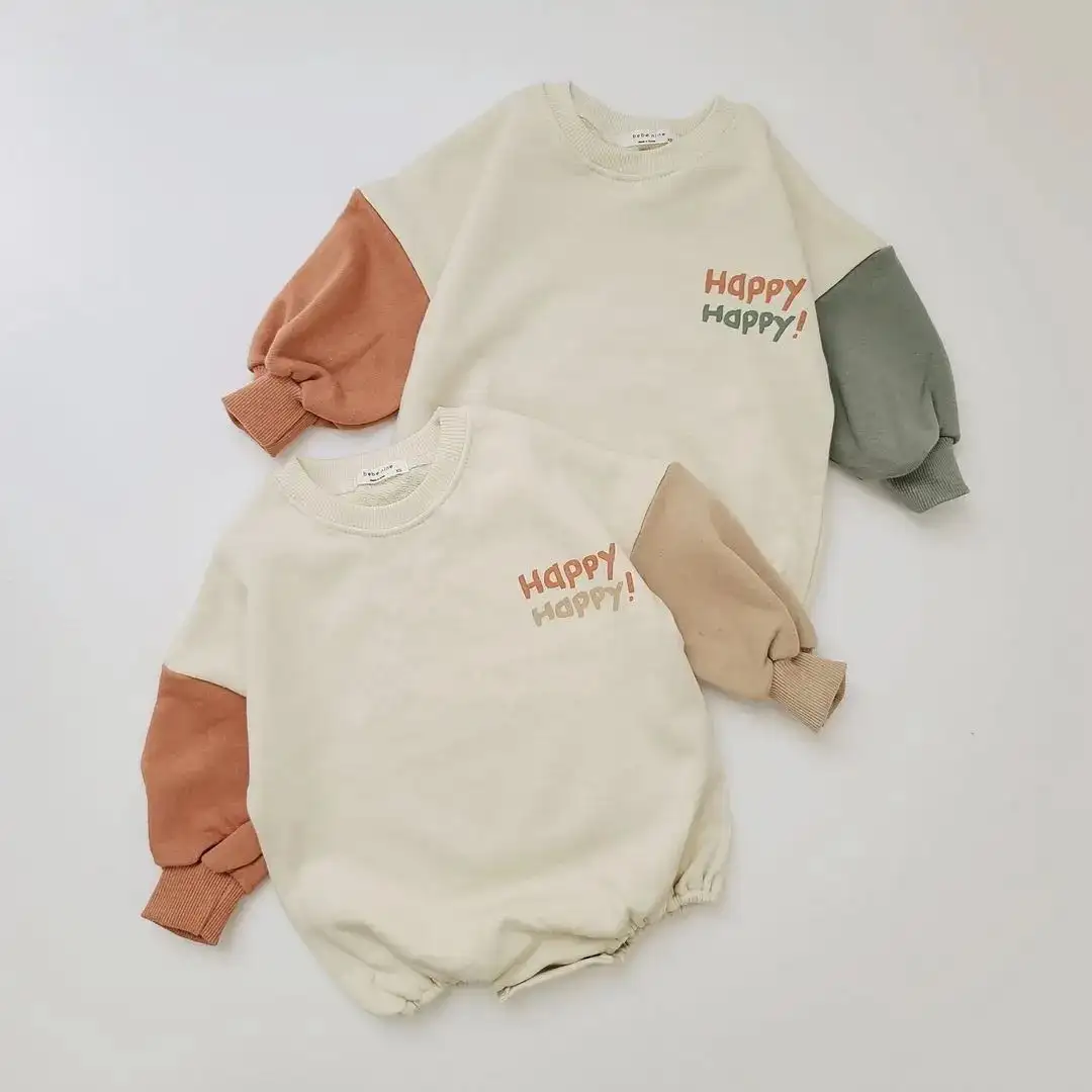 Korean Style Printed Colorblock Sleeves Children's Bodysuit