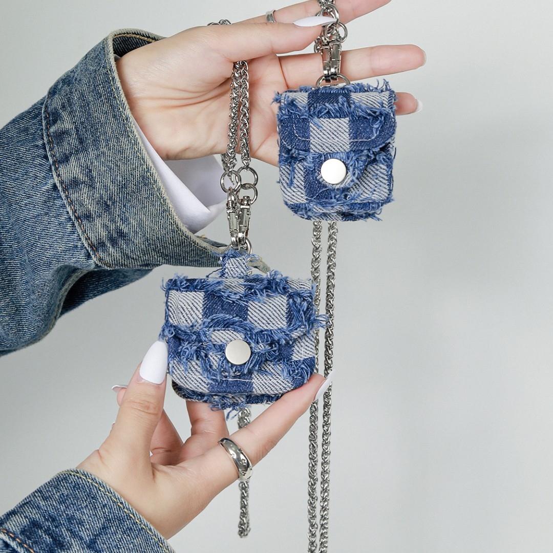 Original Denim Tassel Plaid Headphone Protective Case