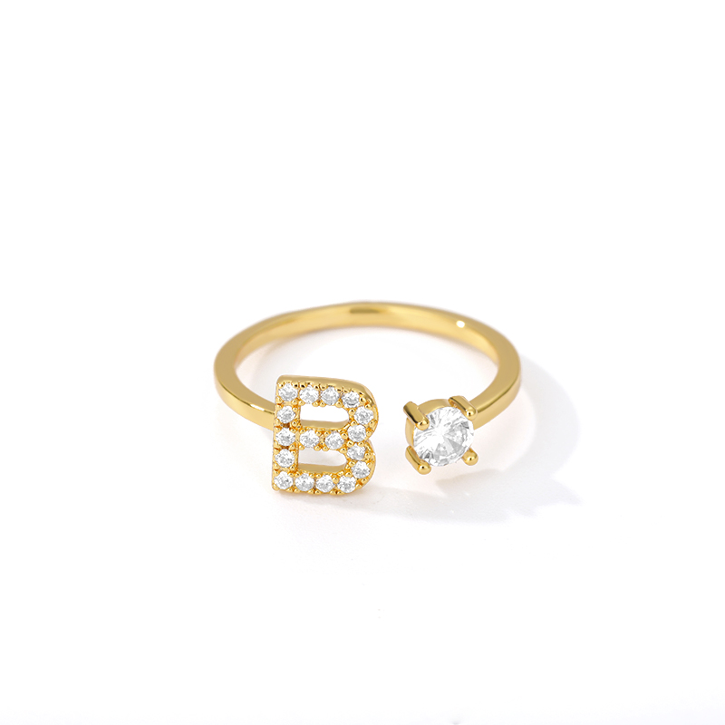 Letter Ring Gold Lady Zircon Adjustable