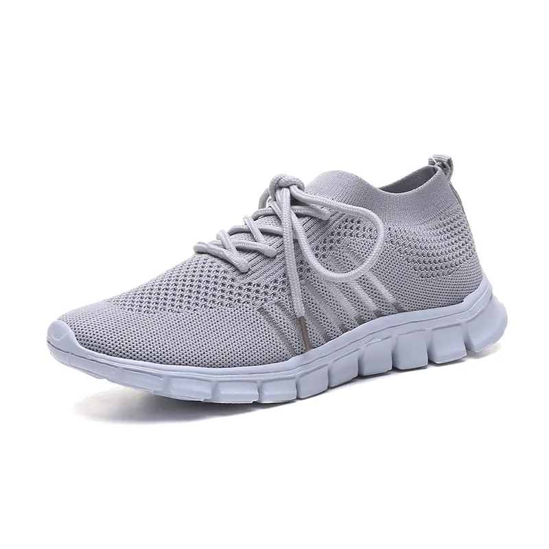 Flying Woven Mesh Women's Shoes Breathable Sneakers - Grey