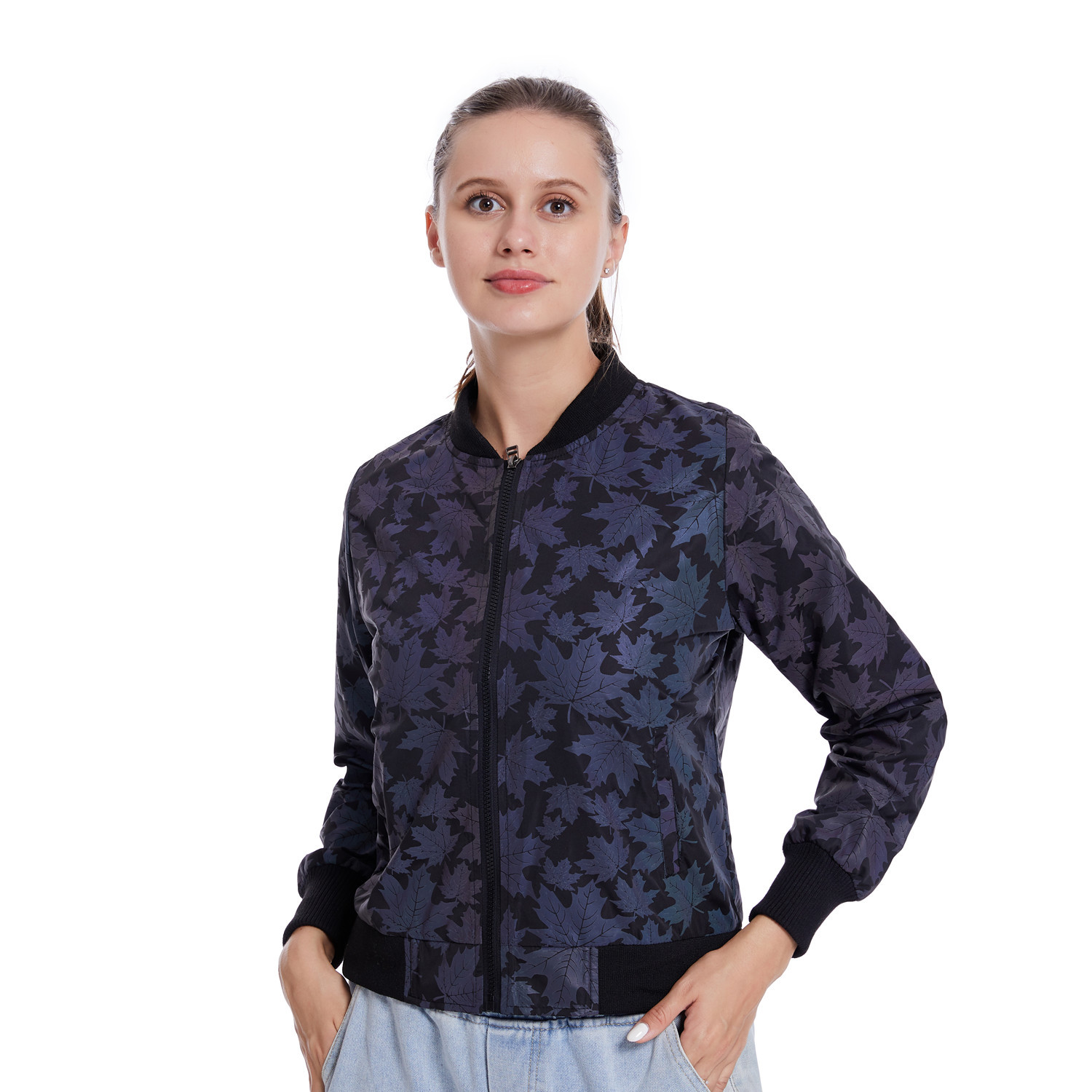 Maple Leaf Reflective Jacket Women's Short Coat Loose Printed Top - Image 6