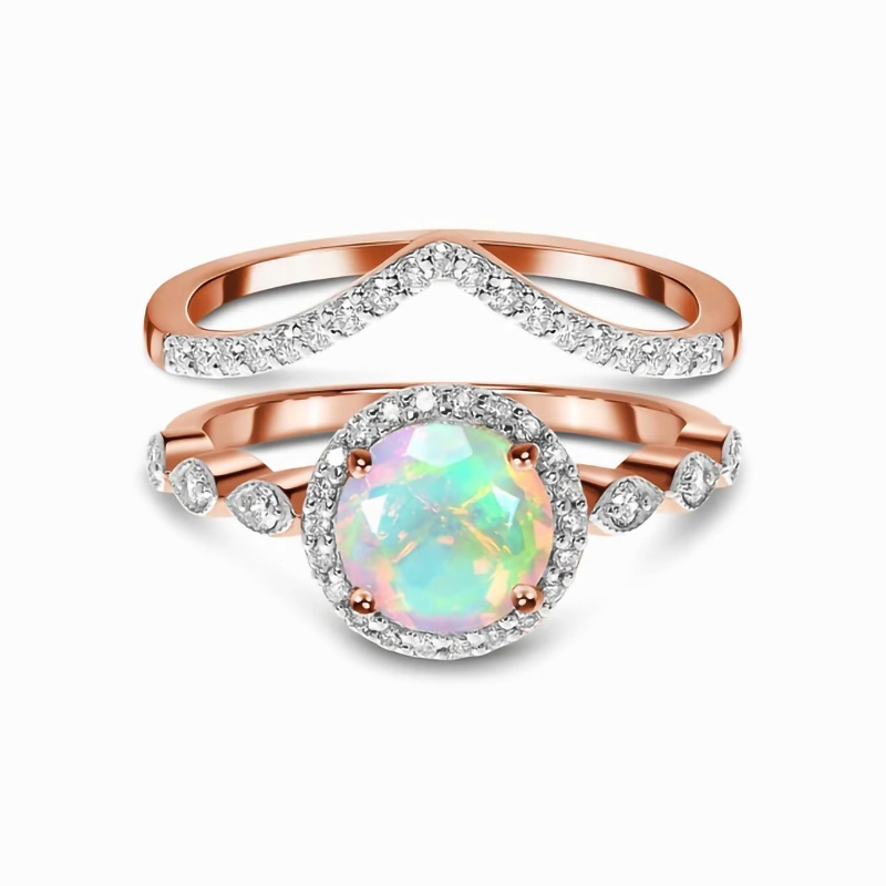Round Moonstone Rose Gold Wave Ring Women