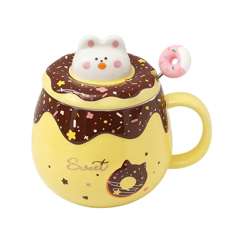 Cartoon Cute Donut Mug With Lid Spoon