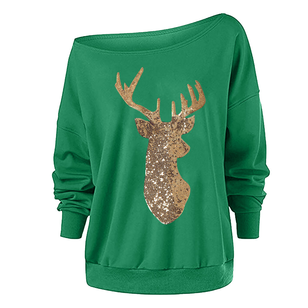 Title 4, Christmas Elk Applique Large Collar Sweatshirt