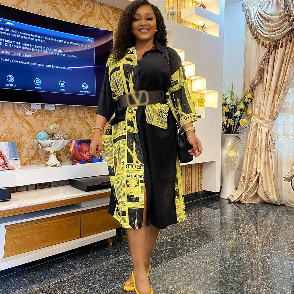 Stand-up Collar Imitation Newspaper Stitching Shirt Dress