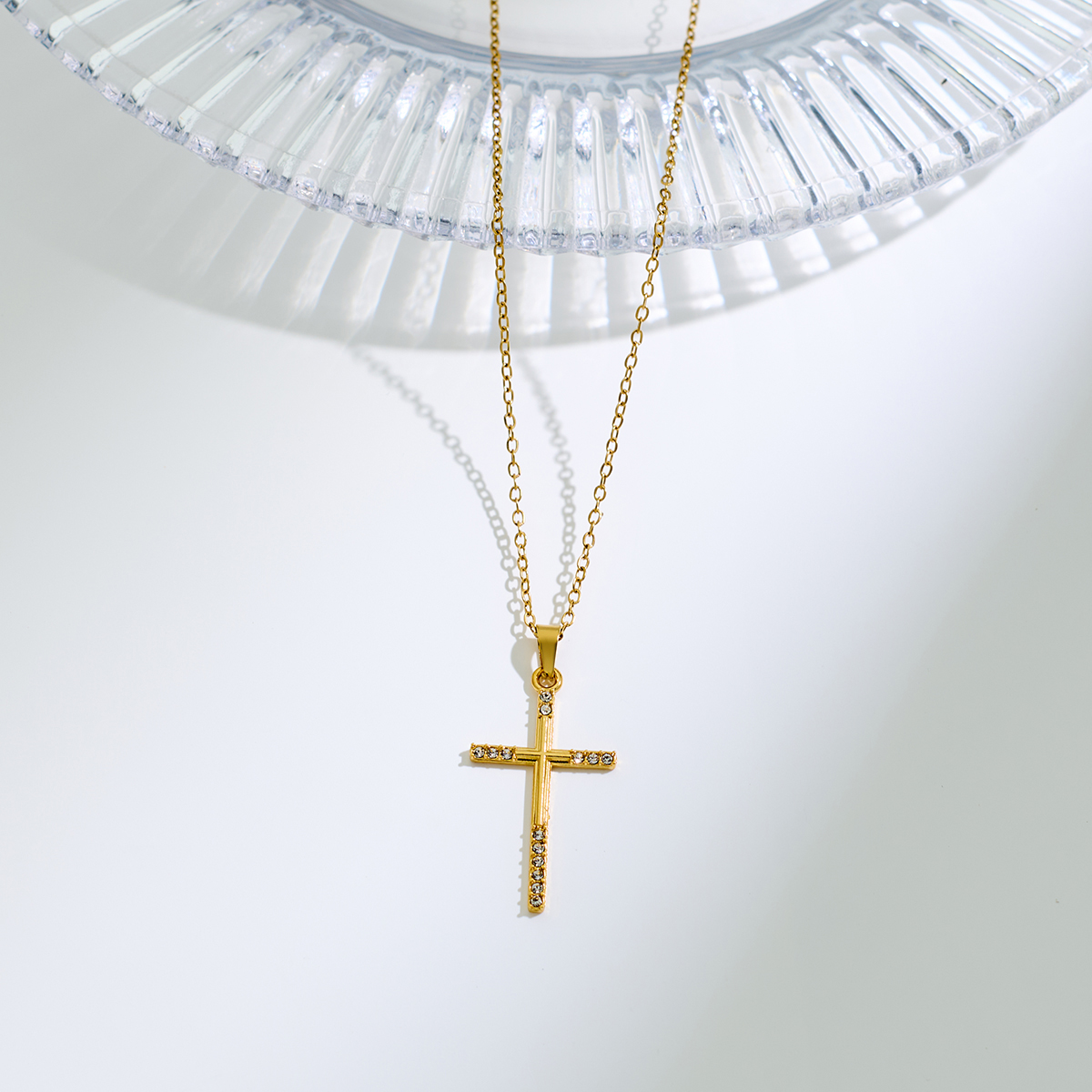 Stainless Steel Inlaid Zircon Cross Pendant Necklace — view 5