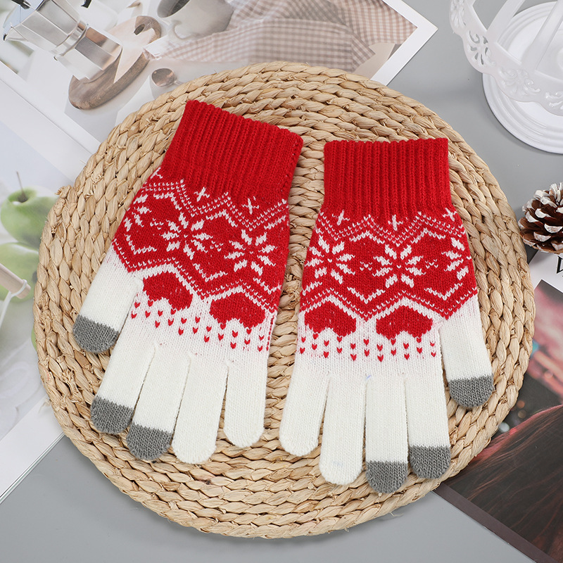 Knitted Christmas Snowflake Love Touch Screen Gloves