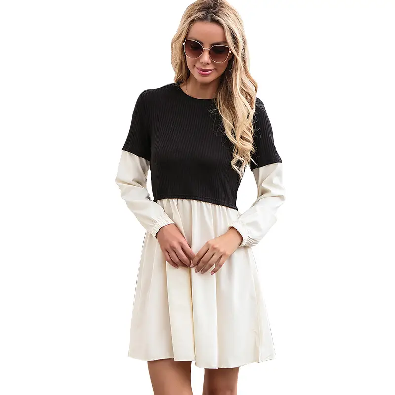Color Block Home Simple Long Sleeved Dress