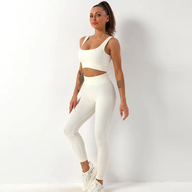 2pcs Thread Yoga Suit Seamless Bra and Butt Lifting High Waist Leggings Set