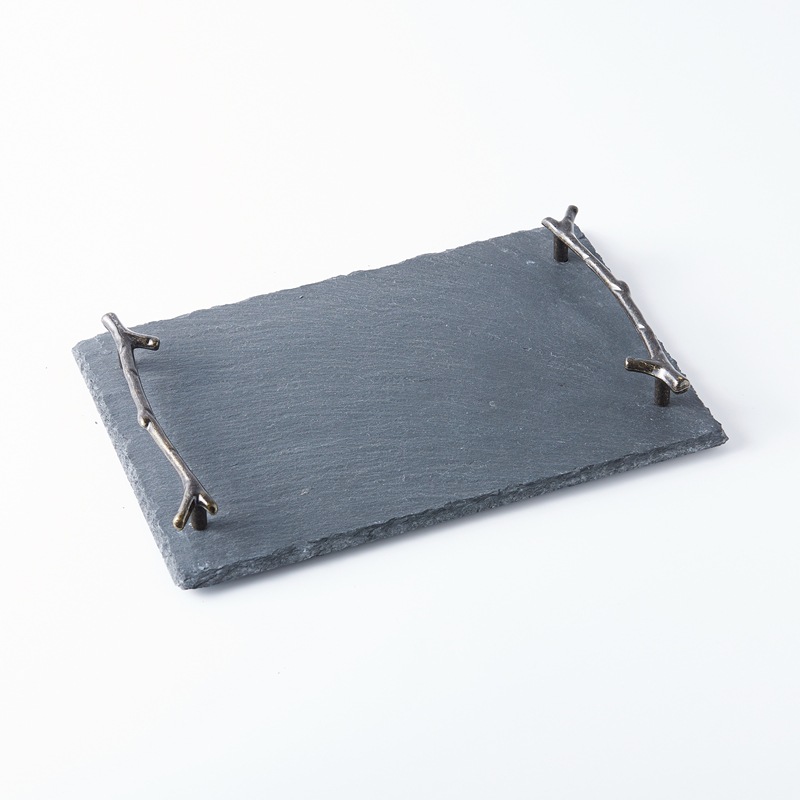 Title 3, Natural Black Slate Branch Handle Rectangular Tray