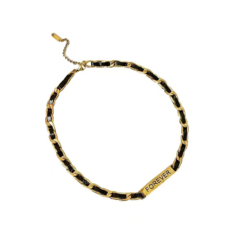 Leather And Alphabet Titanium Necklace