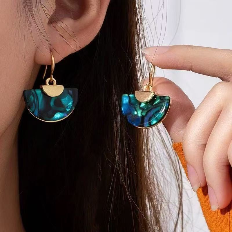 Abalone Shell Fan Shape Earrings For Women Light Luxury High Sense Dangle Earrings
