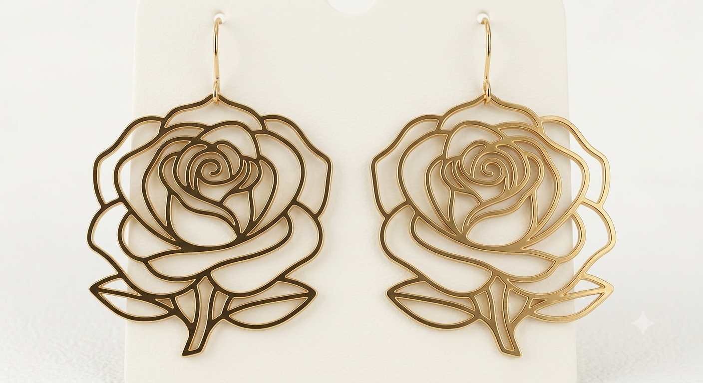 Custom Rose Earrings 24K Gold Plated Silver Floral Dangle Jewelry