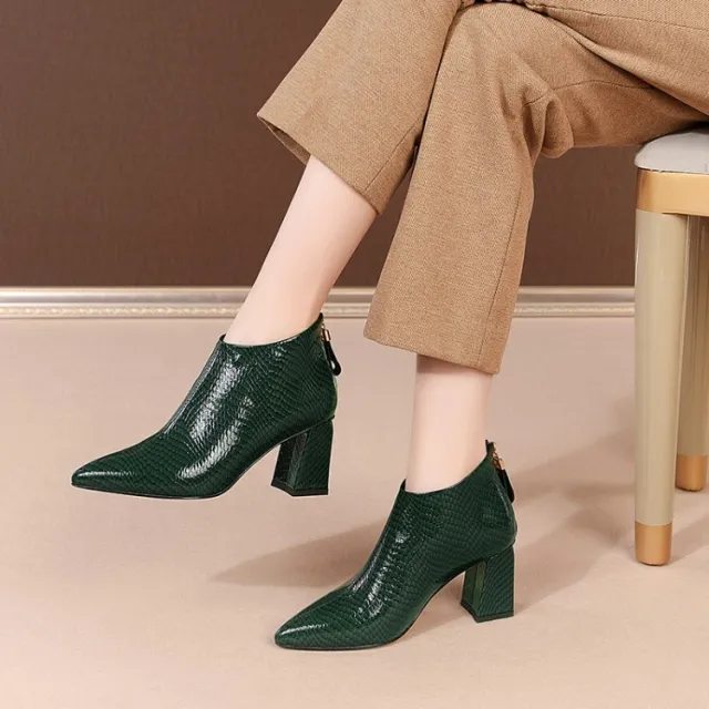 New Pattern Leather Ankle Boots Green - Shop at LoveMi