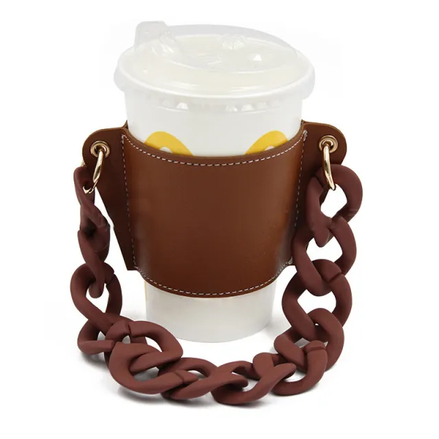 PU Leather Portable Detachable Chain Coffee Cup Holder A13 - Shop at LoveMi