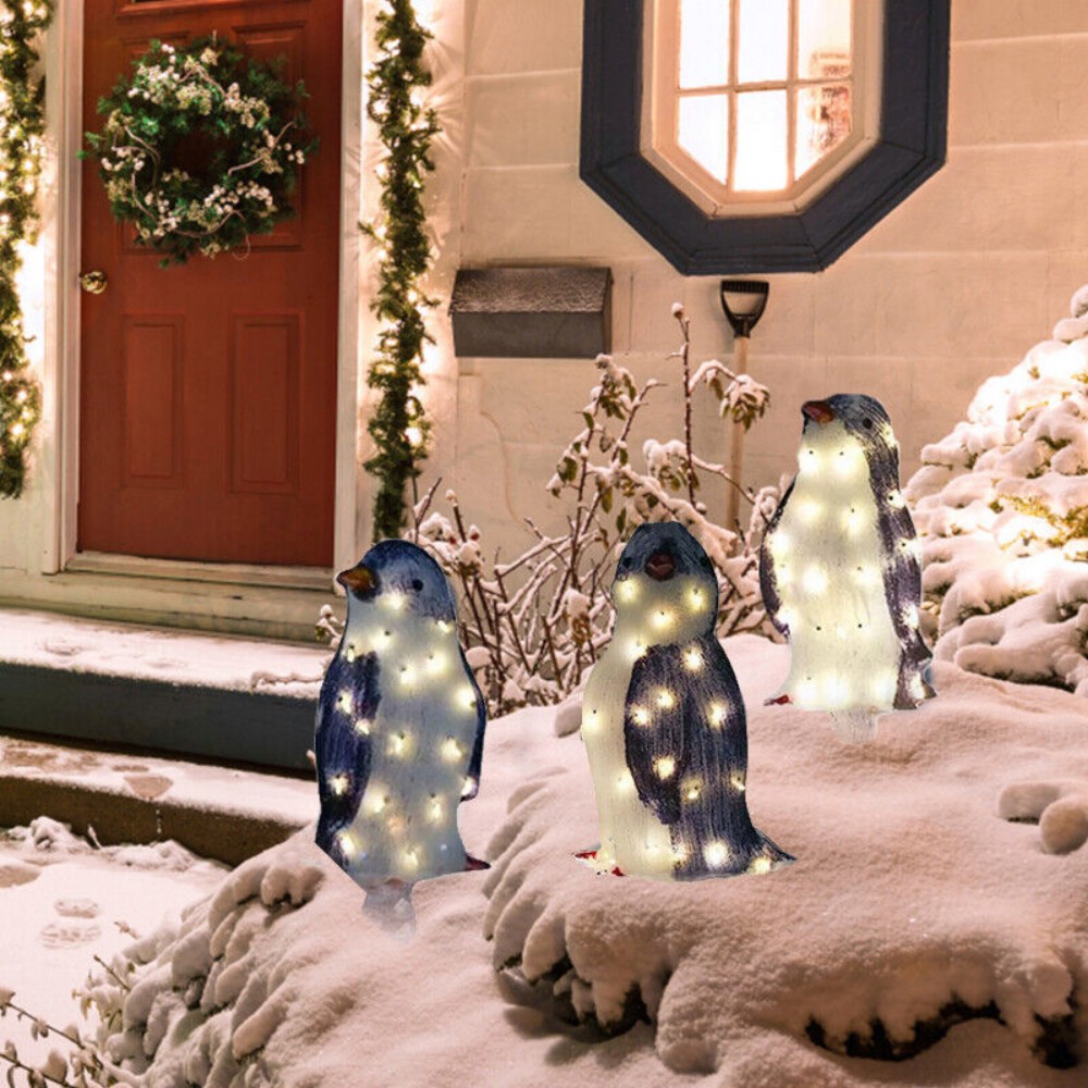 3X Christmas Penguin Acrylic LED Light Up Decoration Indoor