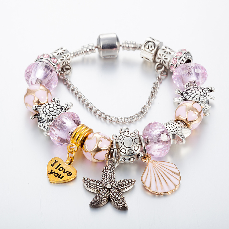Turtle Shell Alloy Beaded DIY Starfish Pendant Bracelet