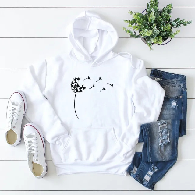 Fall Winter Women's Cute Dandelion Hooded Sweater White - Shop at LoveMi