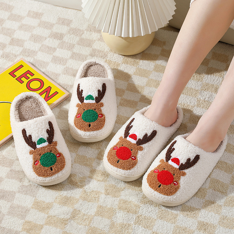 Christmas Shoes Winter Home Slippers Elk Soft Cozy Bedroom Slipper Slip On House Shoes - Image 4