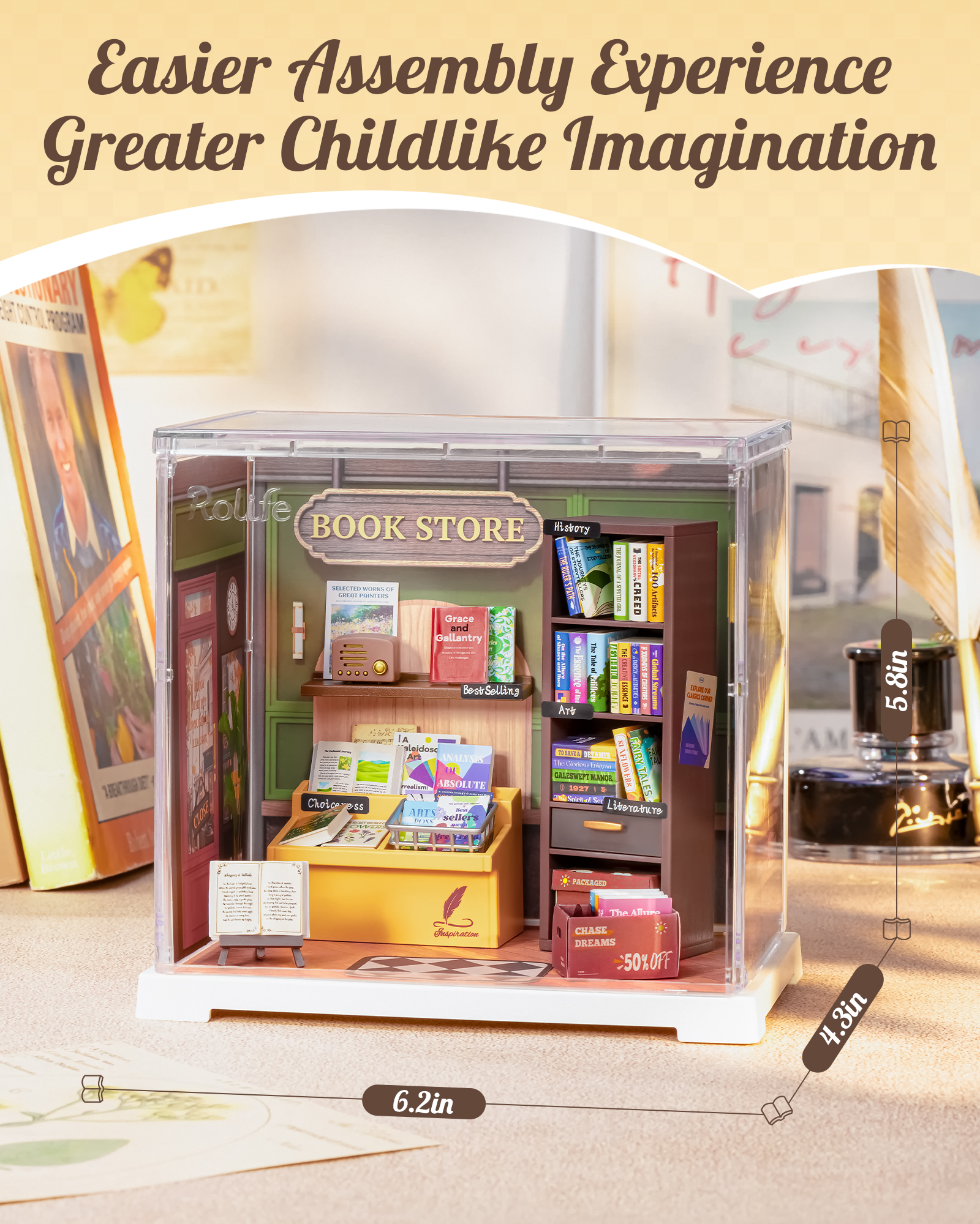 Rolife Super Creative DIY Plastic Mini House Set - 3D Puzzle With Dust Cover, Compatible With Mini Figures, Multiple Themes Available, Home Decor, Teen And Adult Gift