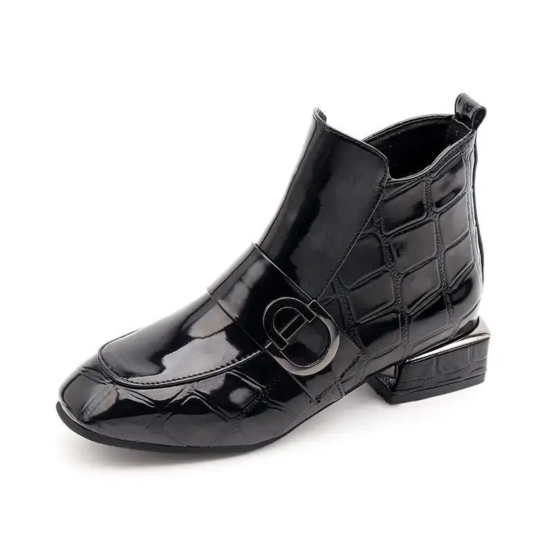 Ankle Boots Women Shoes Plus Velvet Low-heeled Pu Leather Pointed Thick