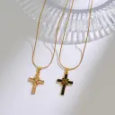 Stainless Steel Cross Pendant Necklace With Zircon Inlay view 1