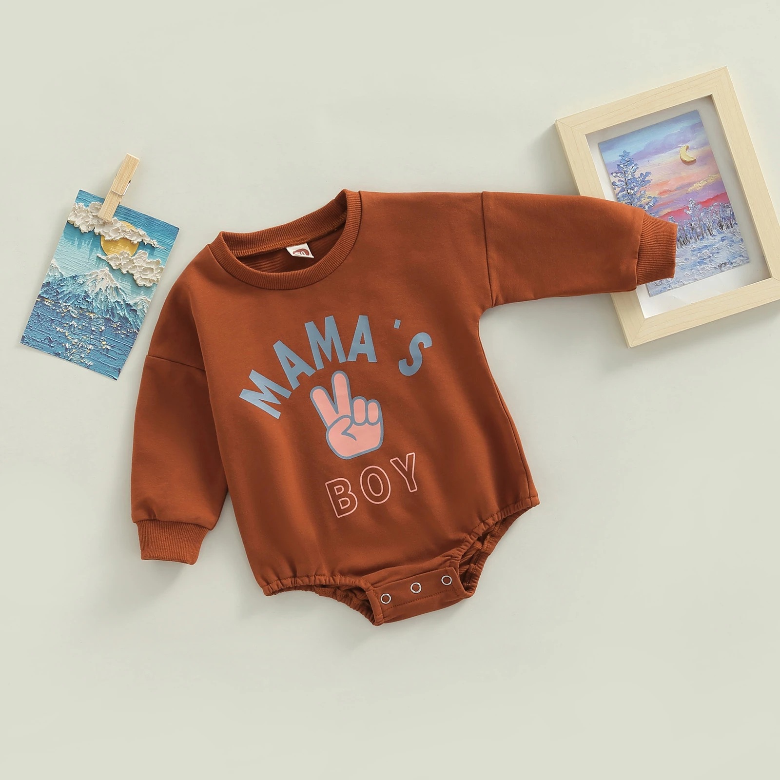 Brown Lettering Printed Children's Romper